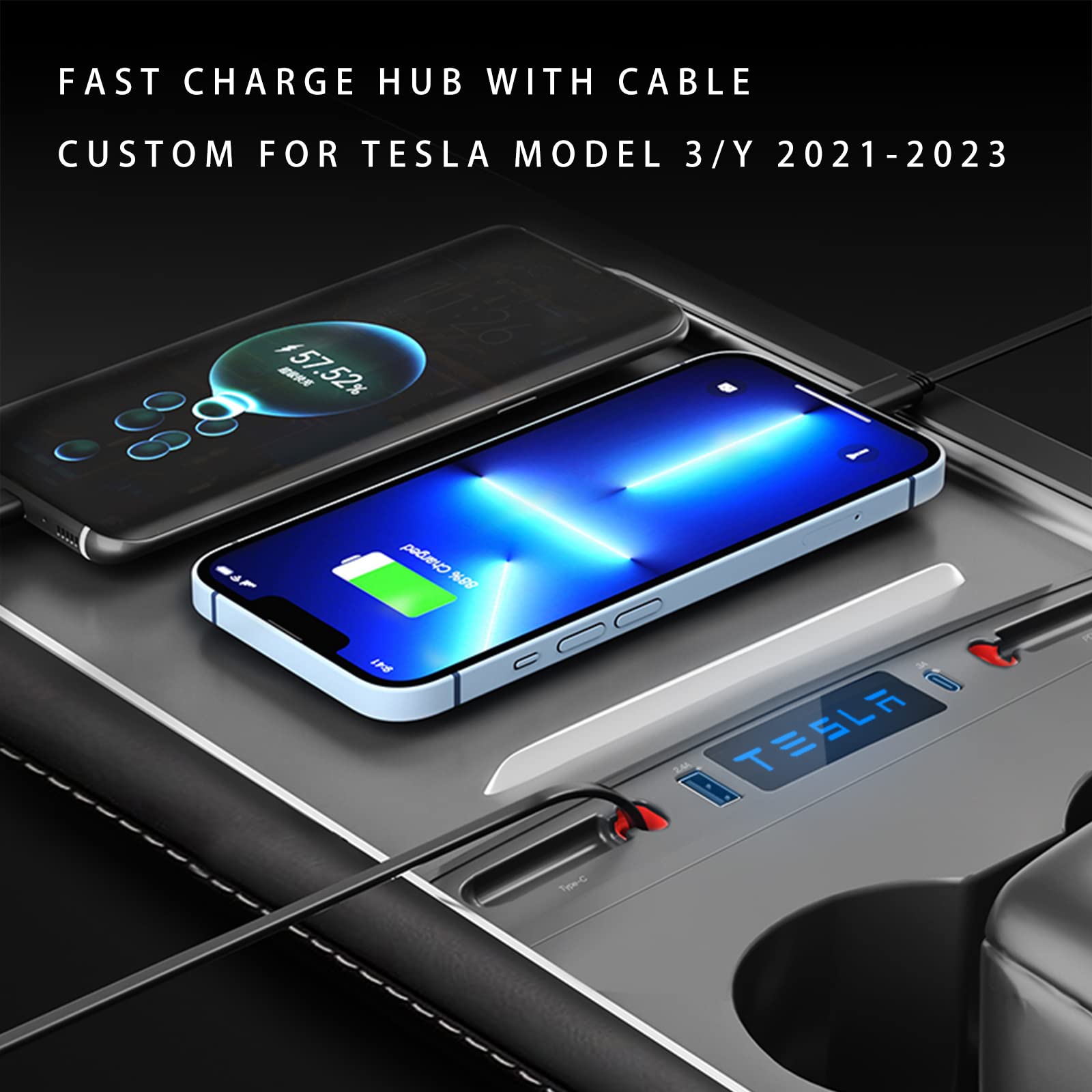 Tesla USB Hub for Tesla Model 3 Tesla Model Y 2023 2022 2021, Multi Port USB 