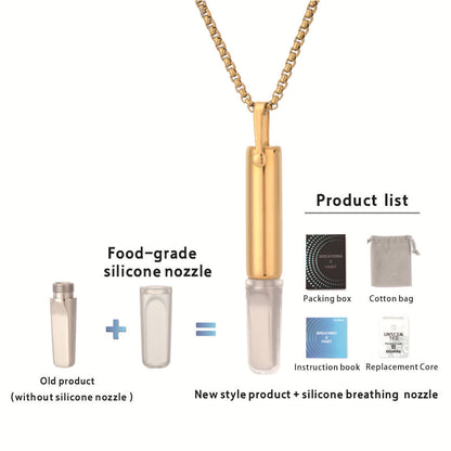 Assisted smoking cessation breathing resistance necklace, stress relief and anxiety relief, built-in cotton core essential oil aromatherapy, titanium steel jewelry, silicone mouthpiece
