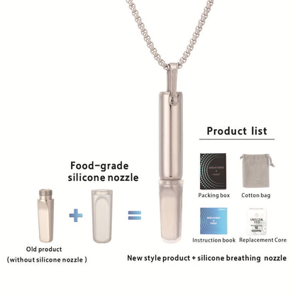 Assisted smoking cessation breathing resistance necklace, stress relief and anxiety relief, built-in cotton core essential oil aromatherapy, titanium steel jewelry, silicone mouthpiece